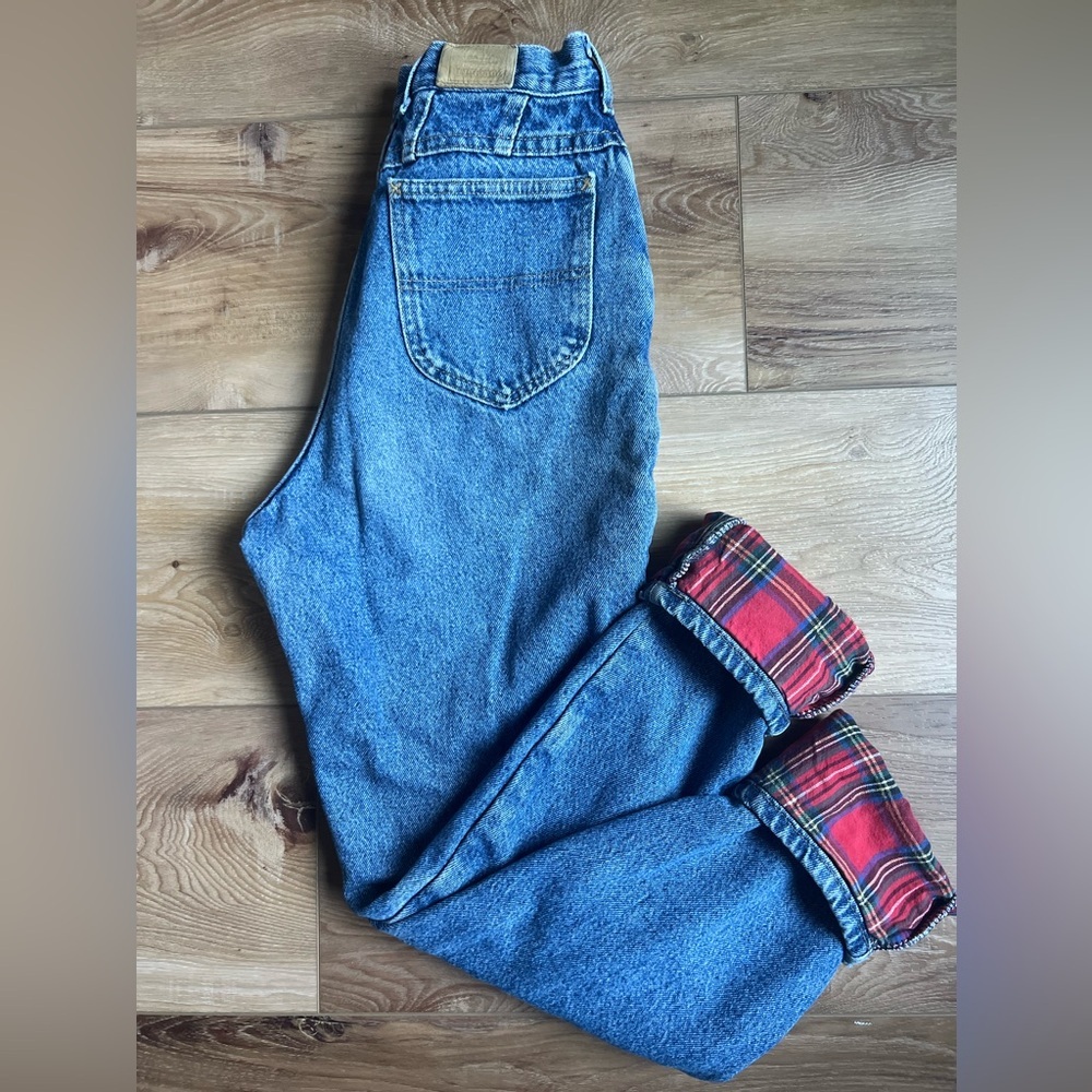 Vintage LL Bean Plaid Lined High Rise Waist Mom Jeans Medium Wash Size 26